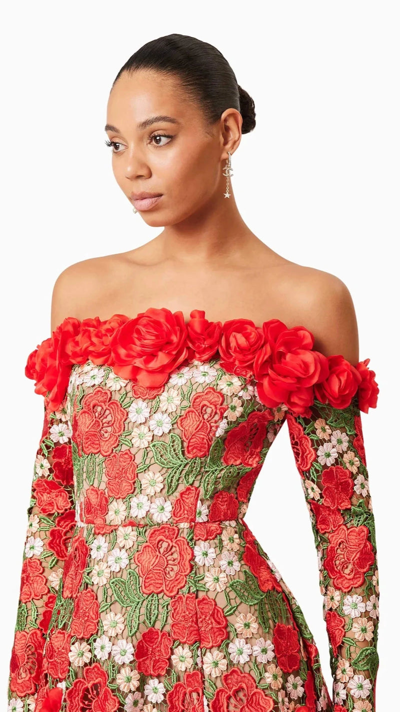 Elliatt Roselyn Long Sleeve Dress in Red