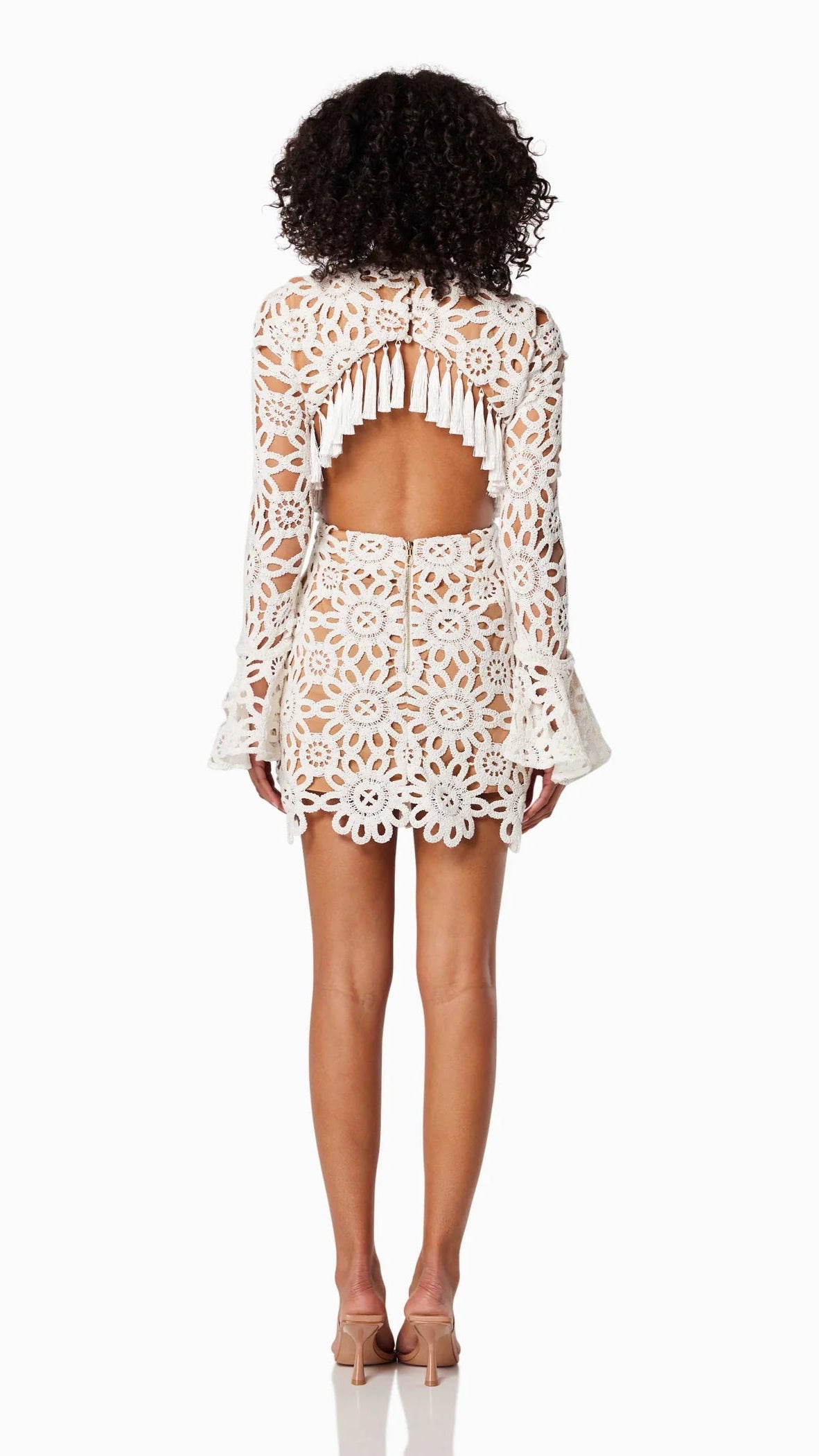 Elliatt Live Long Sleeve Cutout Lace Mini Dress in Ivory