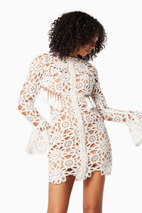 Elliatt Live Long Sleeve Cutout Lace Mini Dress in Ivory
