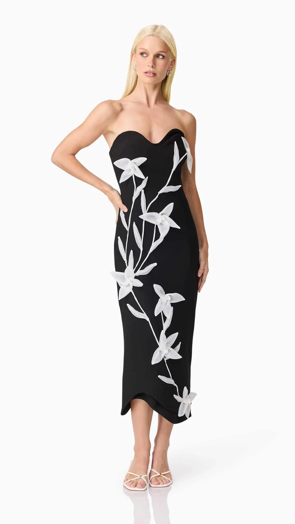 Elliatt Ilaraia Strapless Midi Dress in White/Black