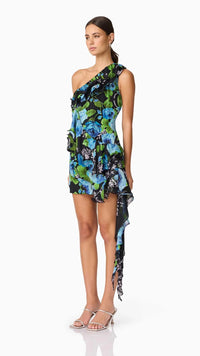 Elliatt Briony One Shoulder Mini Dress in Black Floral Multi