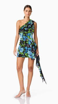Elliatt Briony One Shoulder Mini Dress in Black Floral Multi