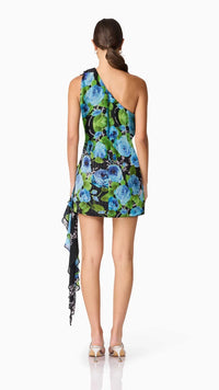 Elliatt Briony One Shoulder Mini Dress in Black Floral Multi