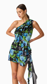 Elliatt Briony One Shoulder Mini Dress in Black Floral Multi