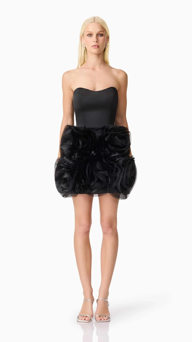 Elliatt Asher Strapless Flower Mini Dress in Black