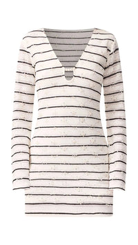 Elliatt Eldora Long Sleeve Knit Mini Dress in Black/White