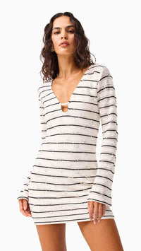 Elliatt Eldora Long Sleeve Knit Mini Dress in Black/White
