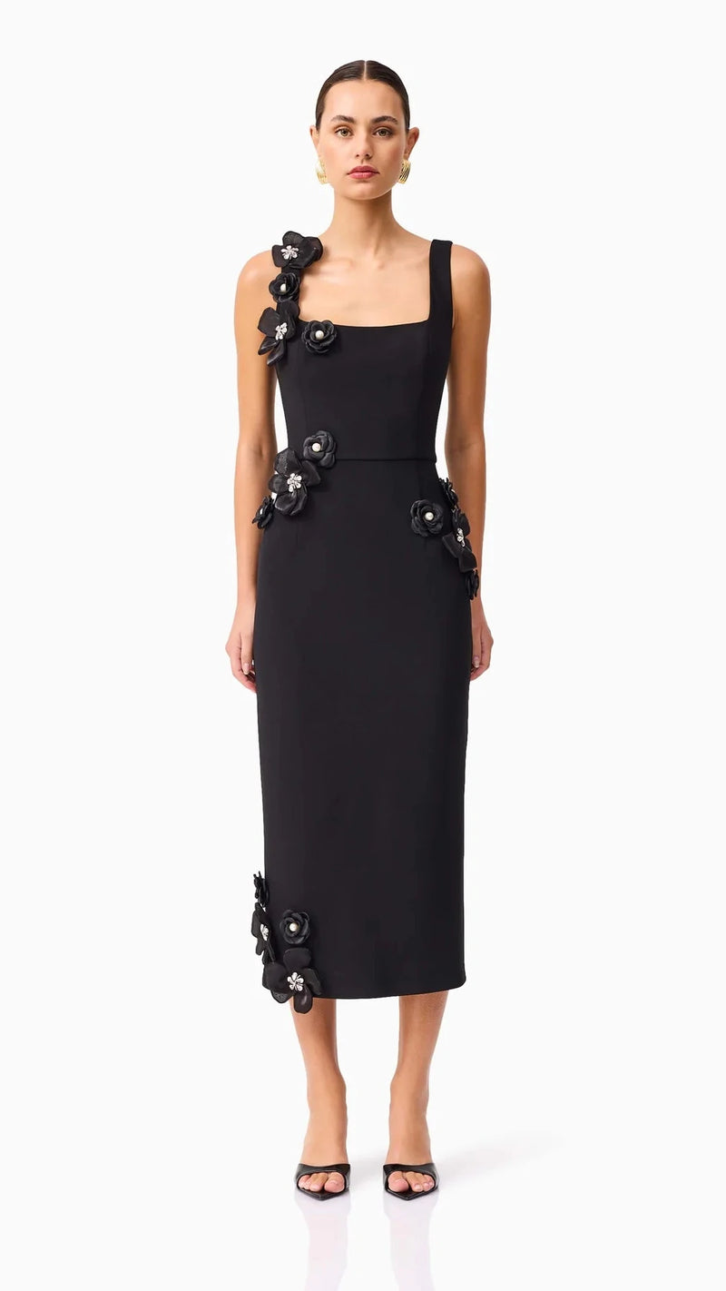 Elliatt Chantelle 3D Midi Dress in Black