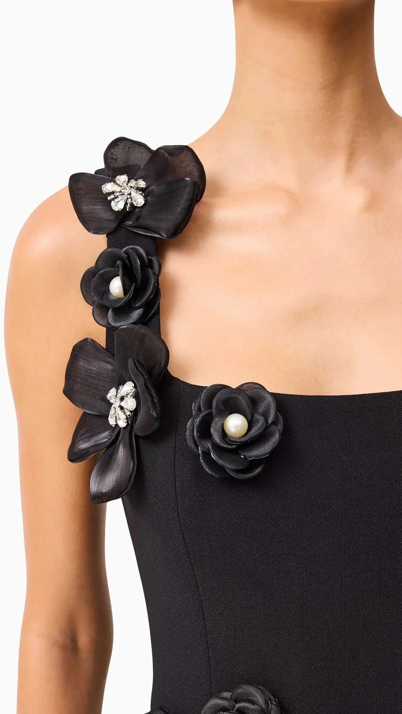 Elliatt Chantelle 3D Midi Dress in Black