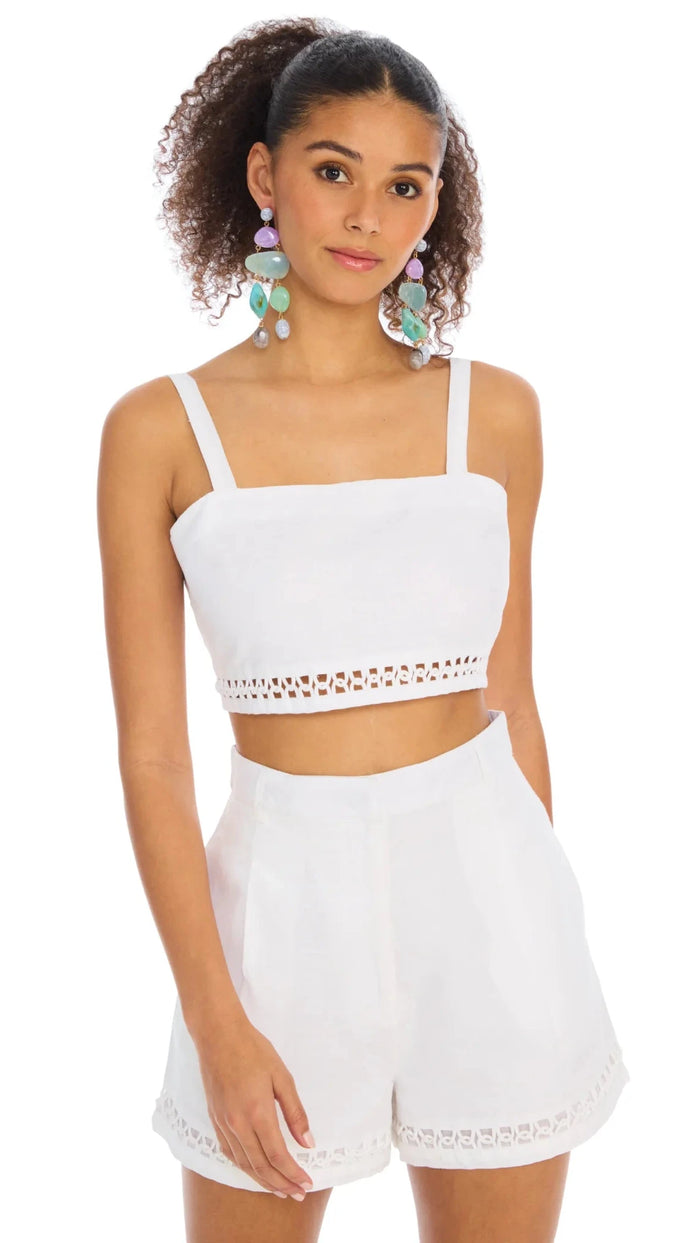 Allison New York Elodie Linen Crop Top in White