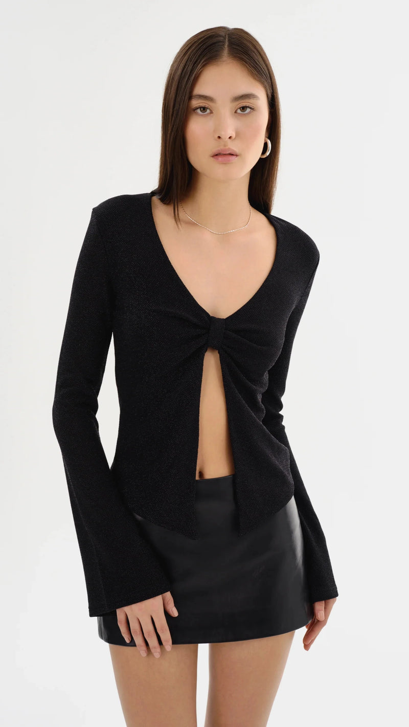 Lamarque Elsie Long Sleeve Lurex Top in Black