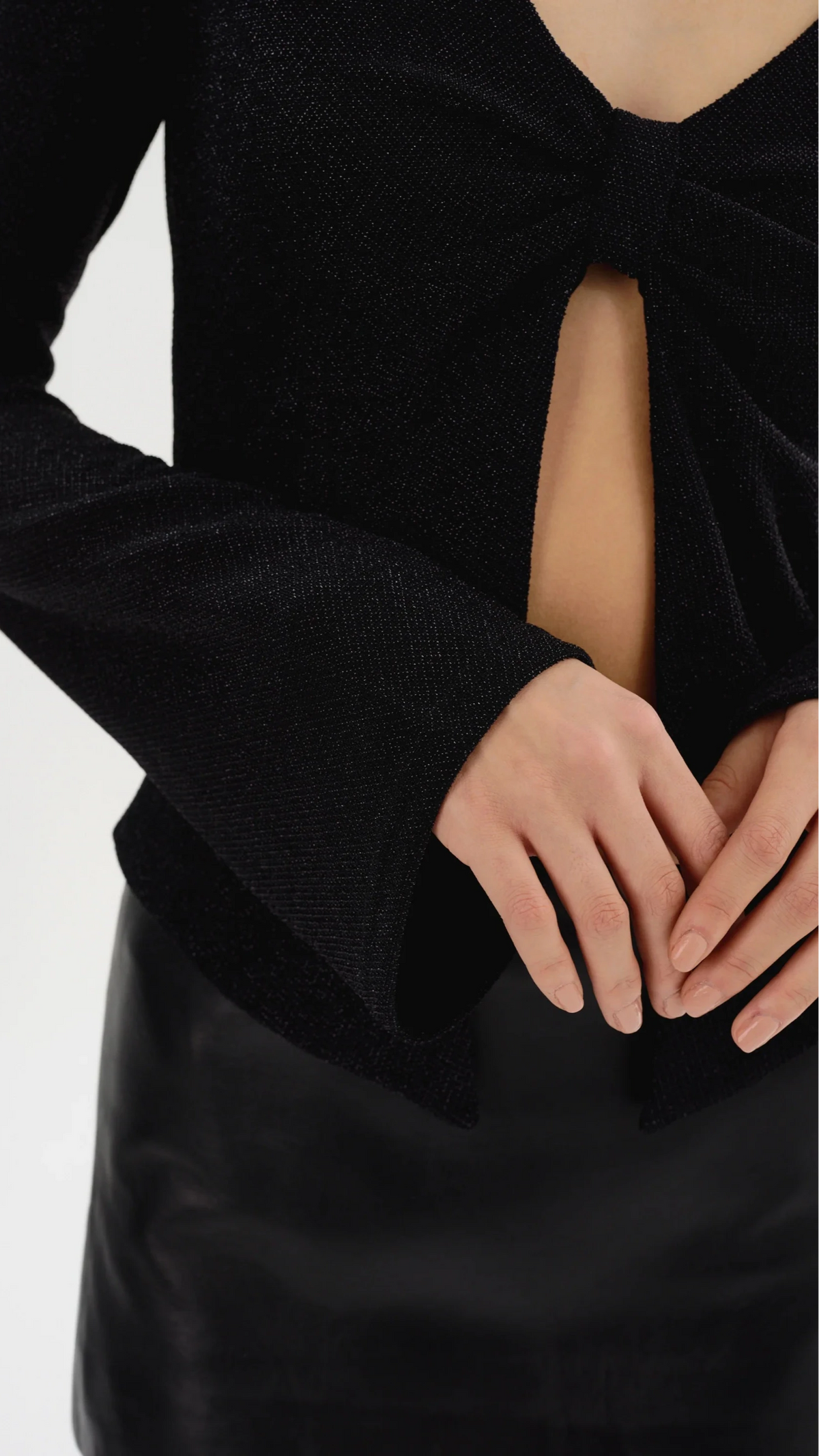 Lamarque Elsie Long Sleeve Lurex Top in Black