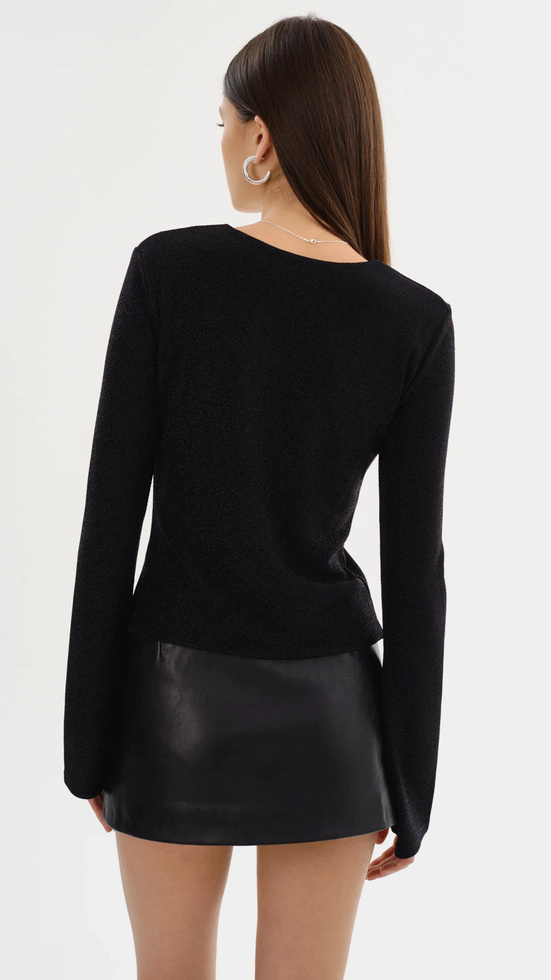 Lamarque Elsie Long Sleeve Lurex Top in Black