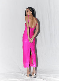 Saylor Farren Sequin Midi Dress in Hot Pink