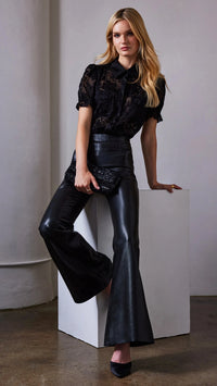 Generation Love Wesley Faux Leather Flared Pants in Black