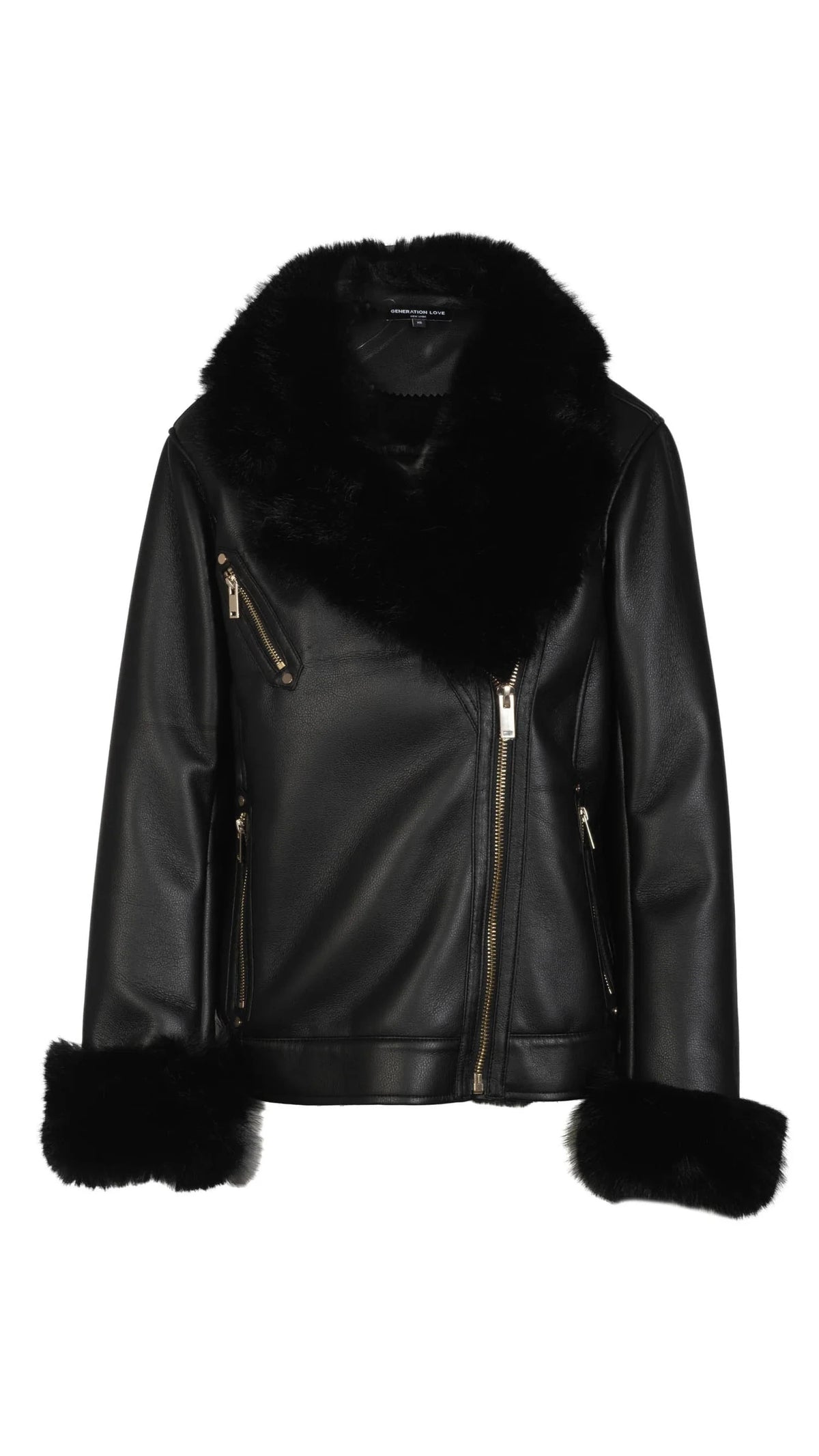 Generation Love Walt Faux Fur Shearling Moto Jacket in Black