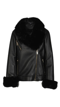 Generation Love Walt Faux Fur Shearling Moto Jacket in Black