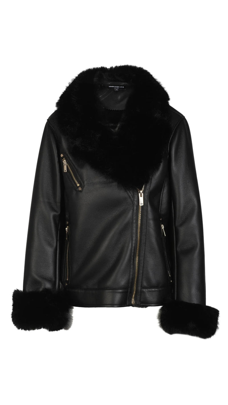 Generation Love Walt Faux Fur Shearling Moto Jacket in Black