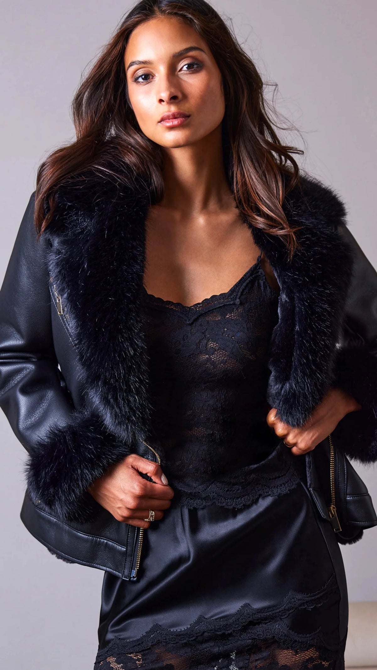 Generation Love Walt Faux Fur Shearling Moto Jacket in Black