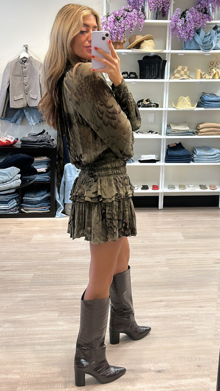 Ronny Kobo Tonchi Mini Dress in Jade Camo