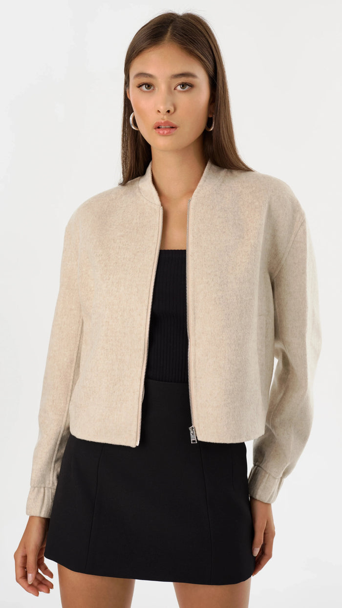 Lamarque Fay Double Faced Wool Bomber Jacket in Heather Beige