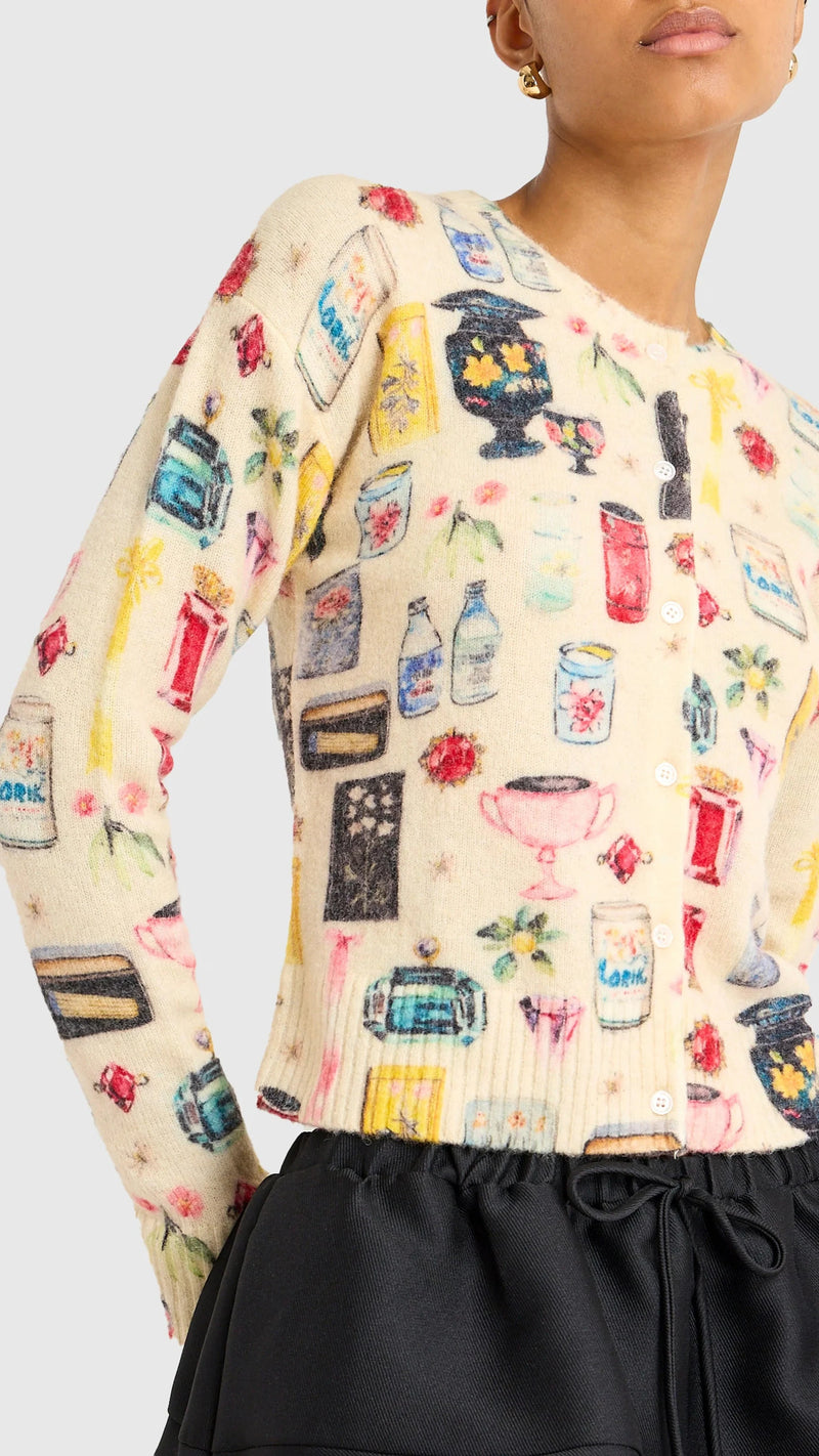 Amanda Uprichard Nancy Cardigan in Antique White Treasure Print