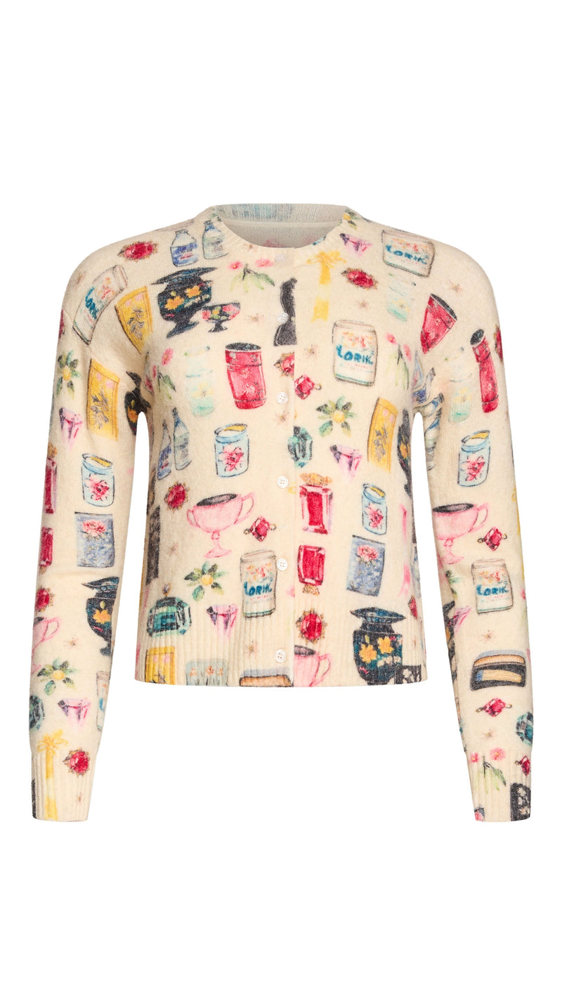 Amanda Uprichard Nancy Cardigan in Antique White Treasure Print