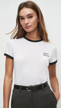 Favorite Daughter The Cropped Favorite Daughter Ringer Tee in White/Black