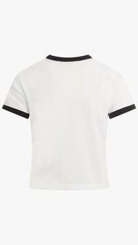 Favorite Daughter The Cropped Favorite Daughter Ringer Tee in White/Black
