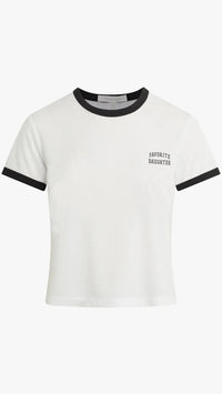 Favorite Daughter The Cropped Favorite Daughter Ringer Tee in White/Black