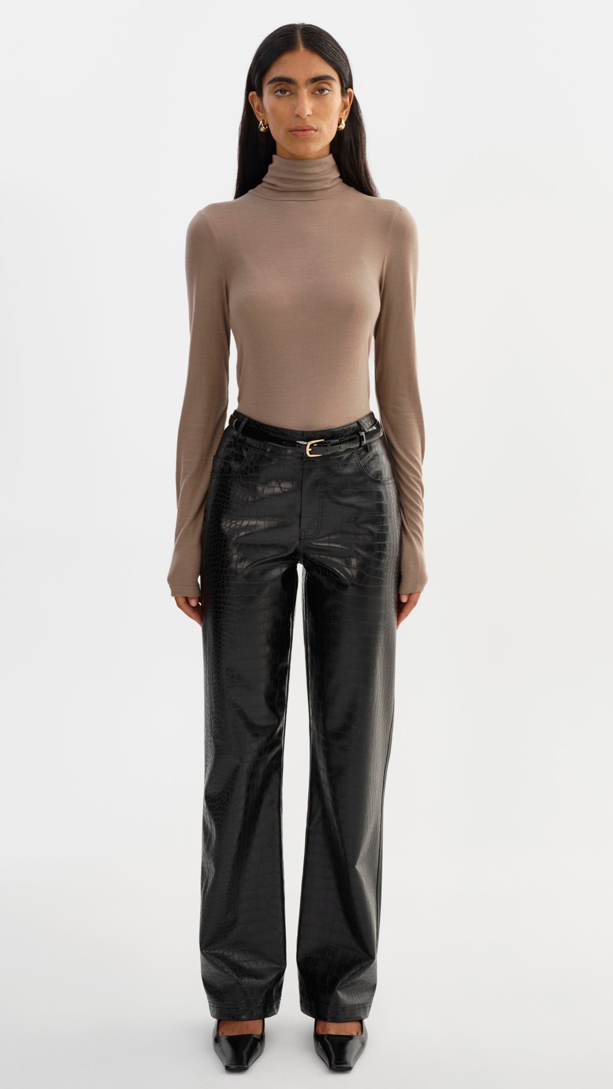 Lamarque Freja Faux Leather Croc Pants in Black