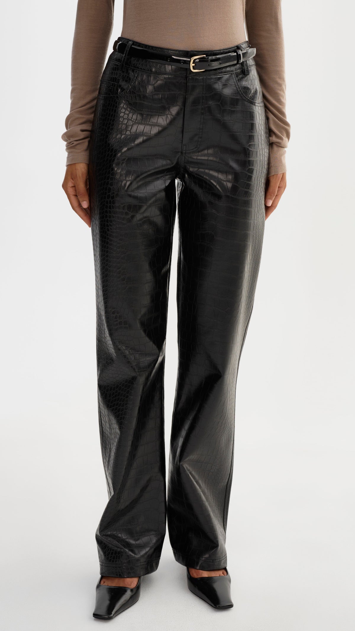 Lamarque Freja Faux Leather Croc Pants in Black