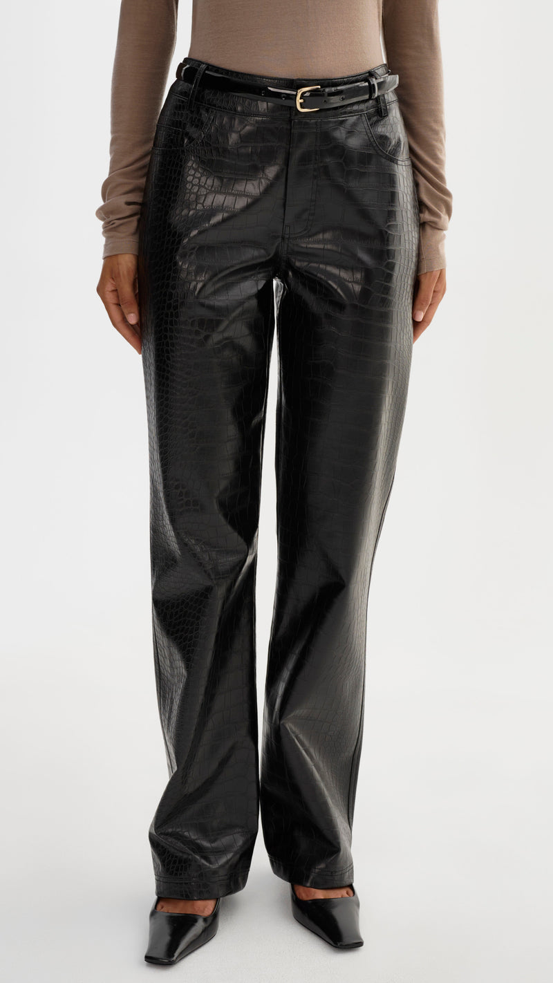 Lamarque Freja Faux Leather Croc Pants in Black