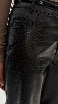 Lamarque Freja Faux Leather Croc Pants in Black