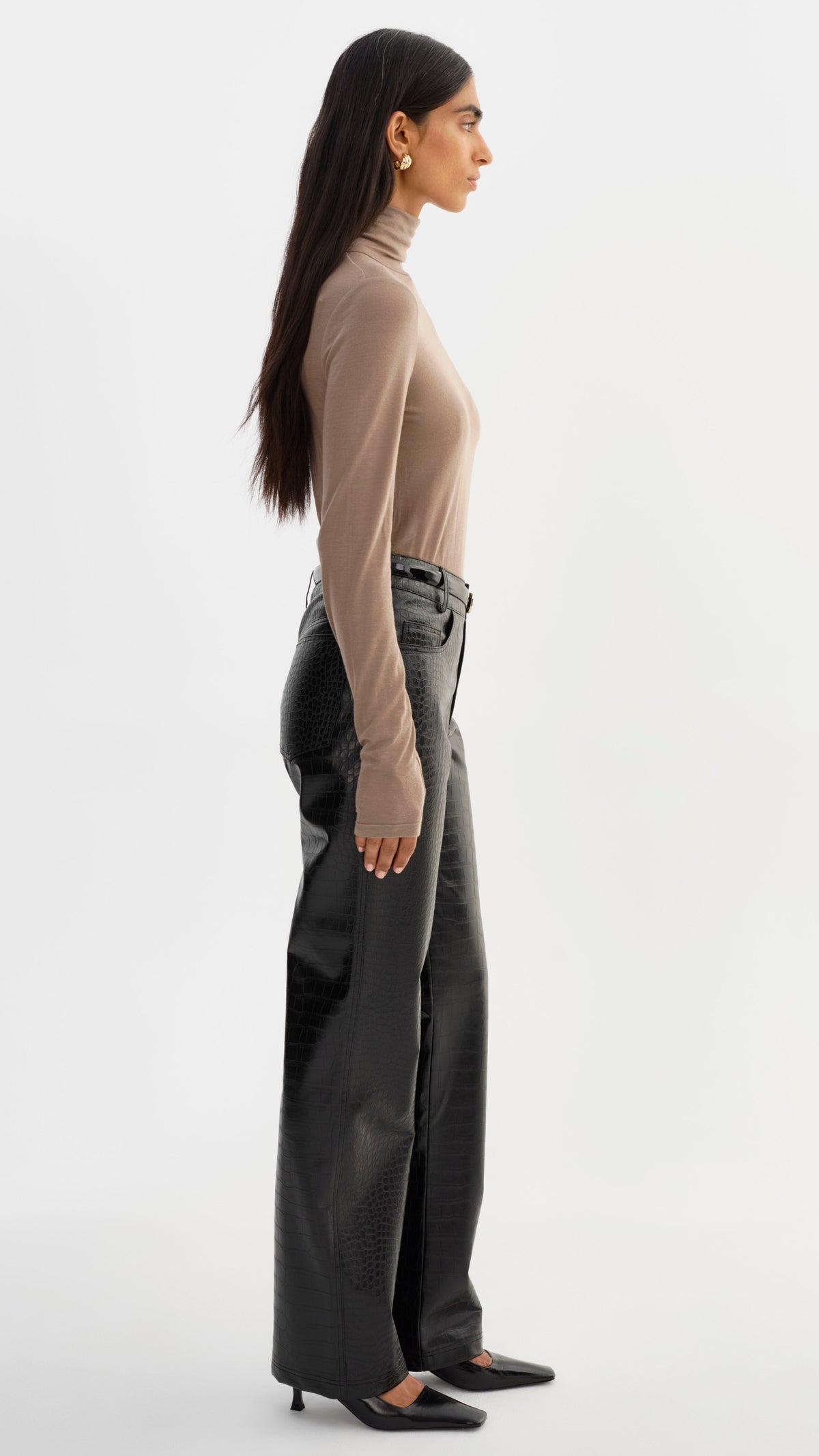 Lamarque Freja Faux Leather Croc Pants in Black