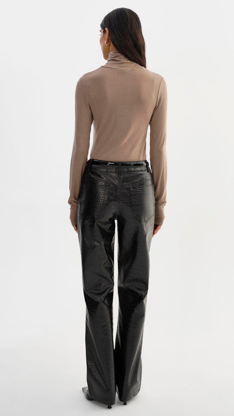 Lamarque Freja Faux Leather Croc Pants in Black