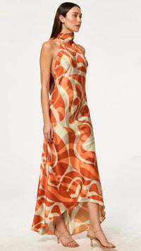 Misa Fiore Halter Maxi Dress in Abstract Summer Shade