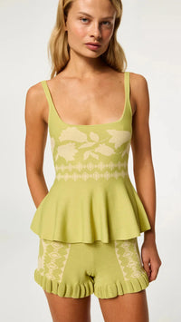 Misa Lexi Floral Knit Shorts in Green