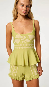 Misa Miley Floral Knit Top in Green