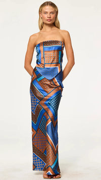 Misa Mae Strapless Scarf Top in Tile Patchwork