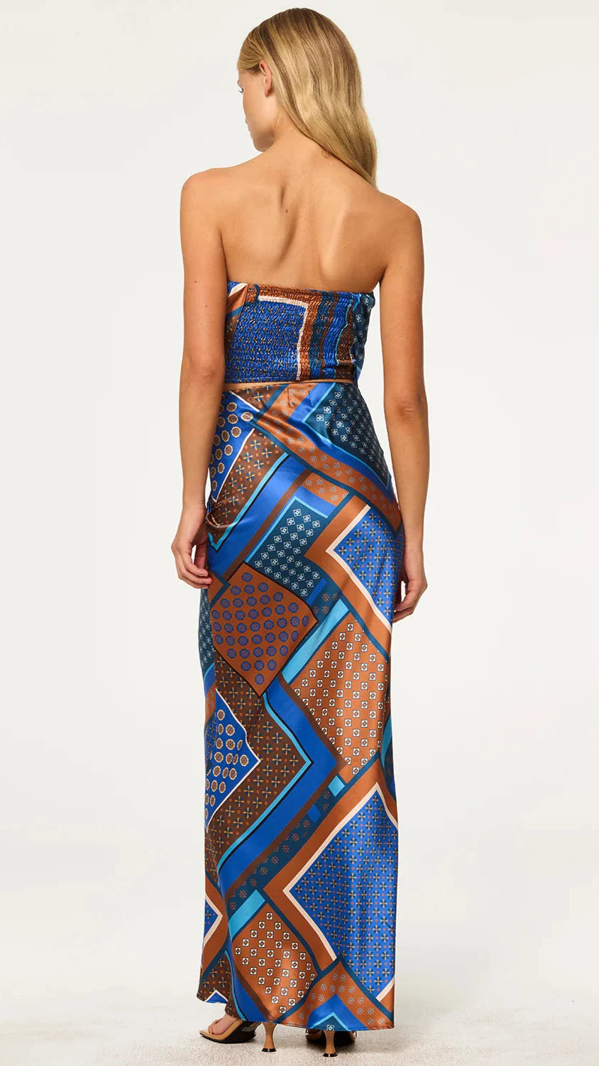 Misa Mae Strapless Scarf Top in Tile Patchwork