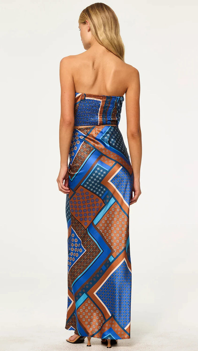 Misa Mae Strapless Scarf Top in Tile Patchwork
