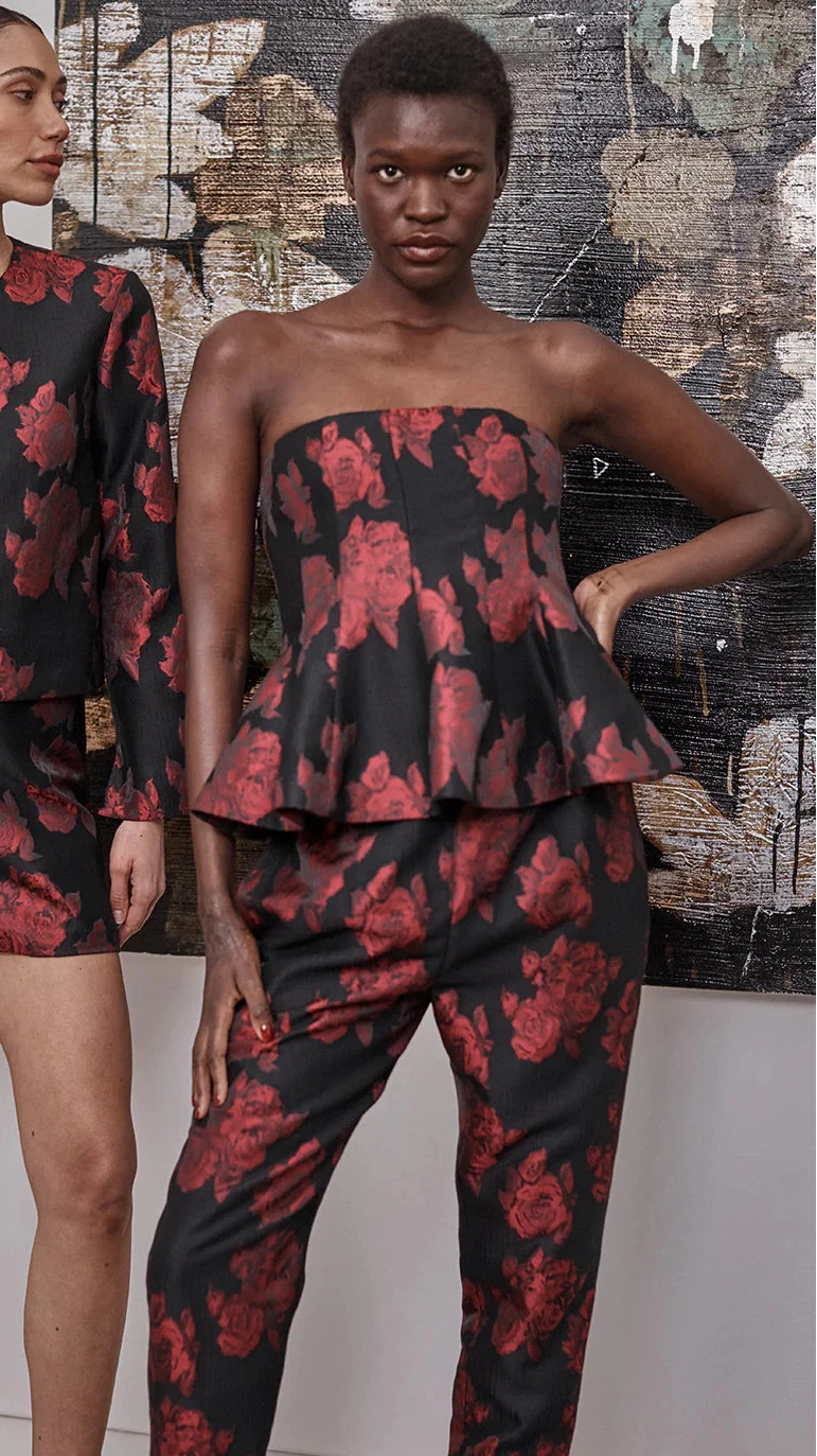 Misa Piper Brocade Strapless Top in Midnight Rose