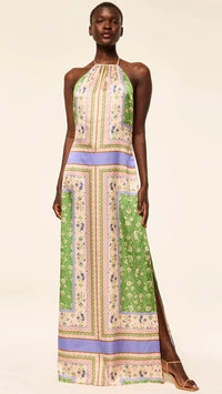 Misa Samantha Silky Halter Maxi in Matcha