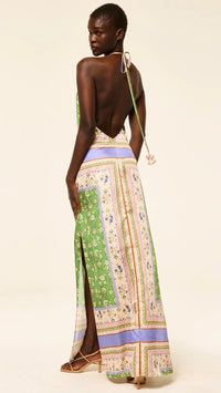 Misa Samantha Silky Halter Maxi in Matcha