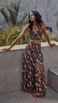 Misa Roksana Smocked Crop Top in Prismatic Fuchsia Tile