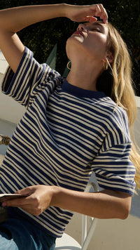 Nation LTD Gio Short Sleeve Sweatshirt in Tossed Stripe