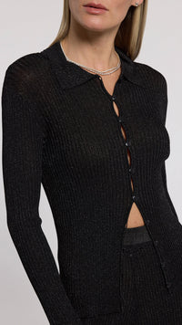 Generation Love Jillian Ribbed Cardigan in Metallic Black