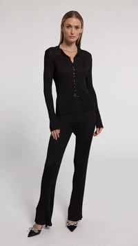 Generation Love Jillian Ribbed Cardigan in Metallic Black