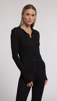 Generation Love Jillian Ribbed Cardigan in Metallic Black